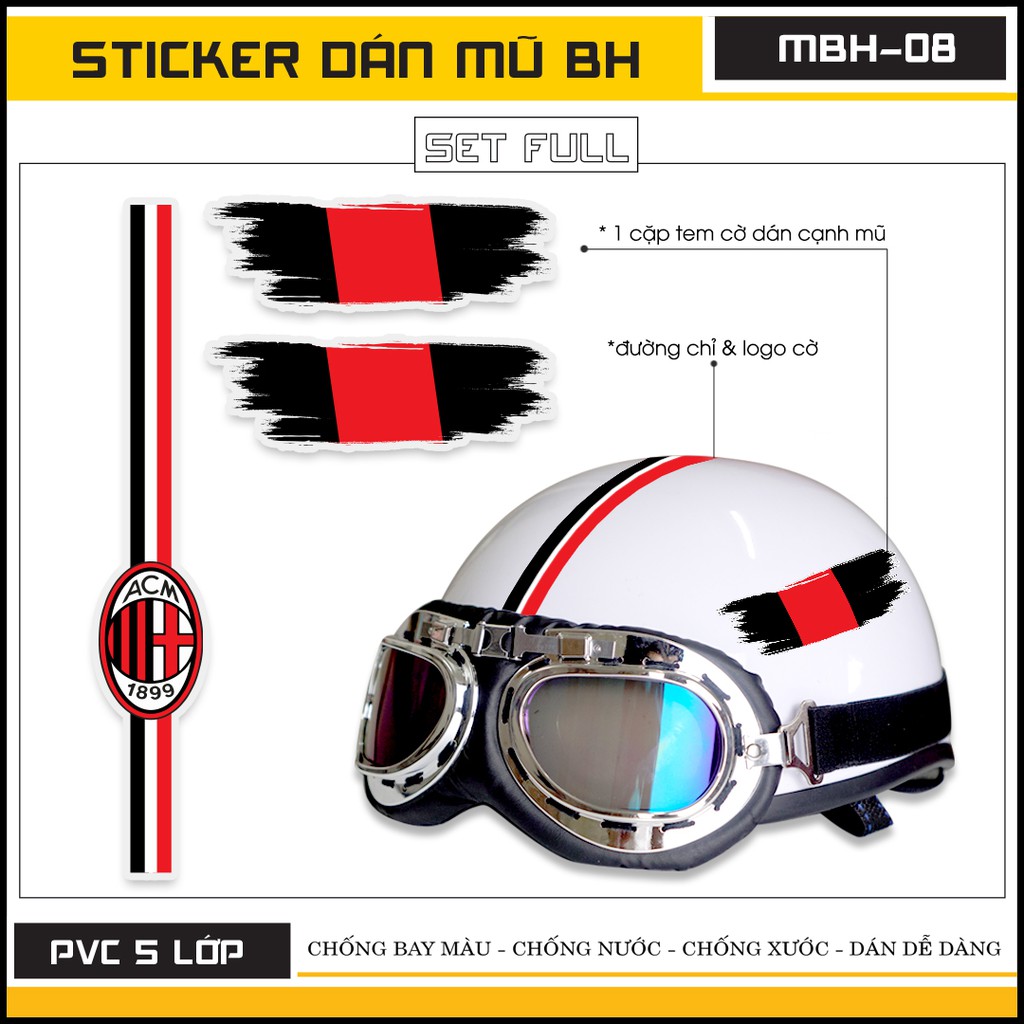 Sticker Dán Mũ Bảo Hiểm Logo AC Milan MBH - 08 | Decal Dán Nón Bảo Hiểm Chống Nước Cắt Sẵn Từng Hình