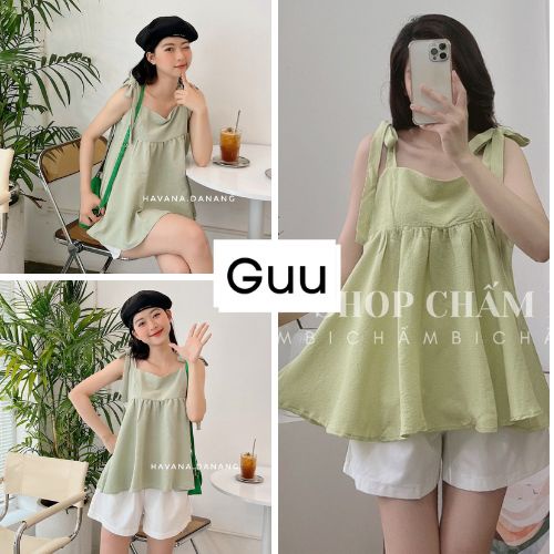 Bộ đồ màu xanh lá hot trend vải đũi mềm mát GUU