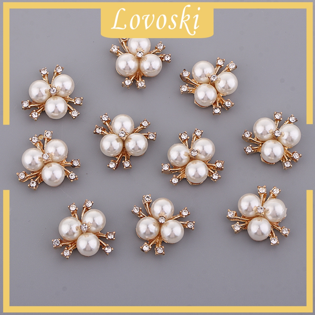 Bộ 10 Nút Hợp Kim Đính Đá Và Ngọc Trai Dùng Làm Đồ Thủ Công DIY