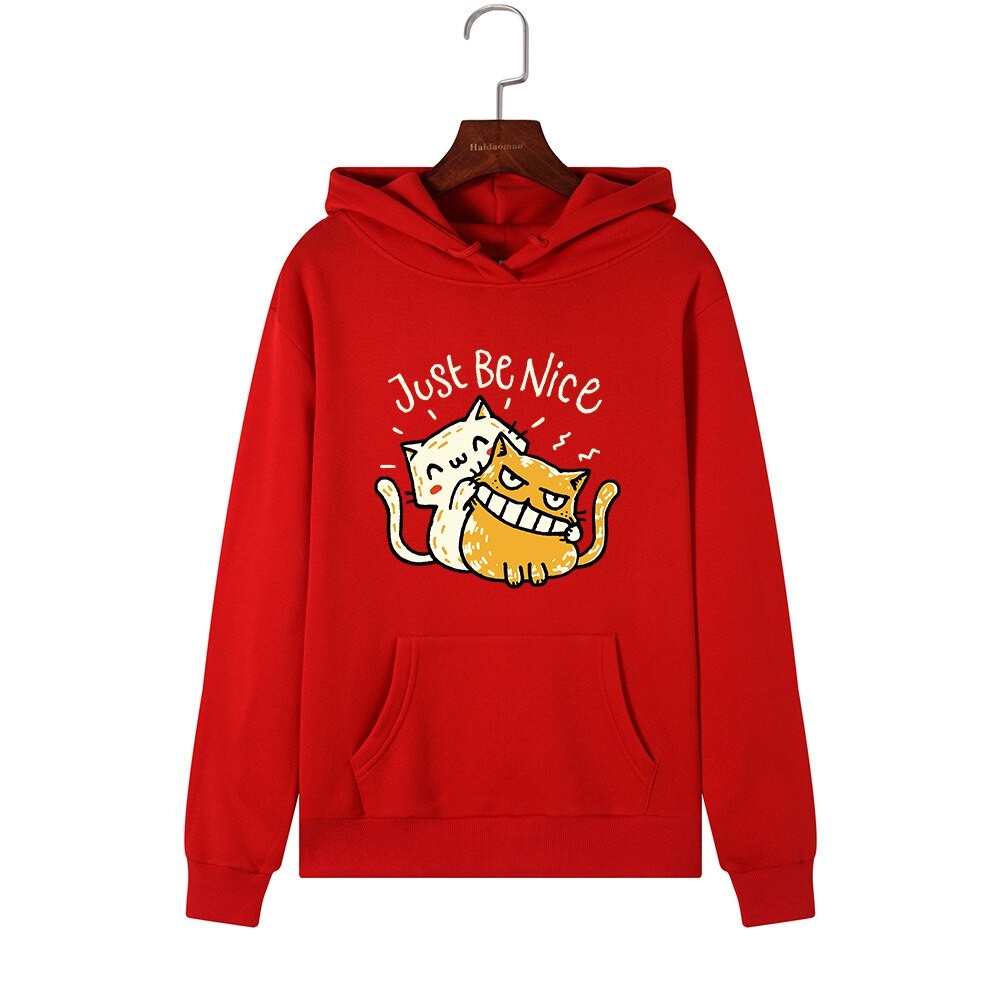 Áo Hoodie Nữ form rộng 2 chú Mèo Just Be Nice   - Thời trang Familylove   Hàng chuẩn thương hiệu