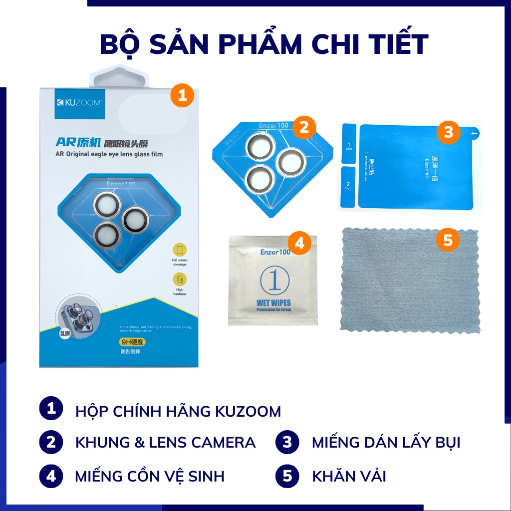 Cường lực camera iphone 14 pro max 14 plus 13 pro max 13 mini chính hãng KUZOOM viền nhiều màu  phụ kiện huỳnh tân