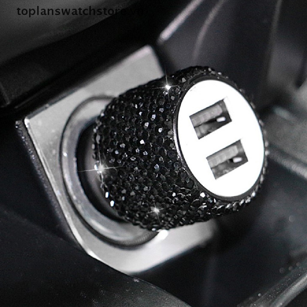 Dây Cáp Sạc Nhanh Hai Cổng USB Đính Đá Lấp Lánh Cho Xe Hơi