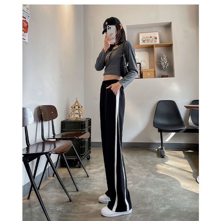 Quần Thể Thao Ống Rộng Phối Sọc Thời Trang Dành Cho Nữ