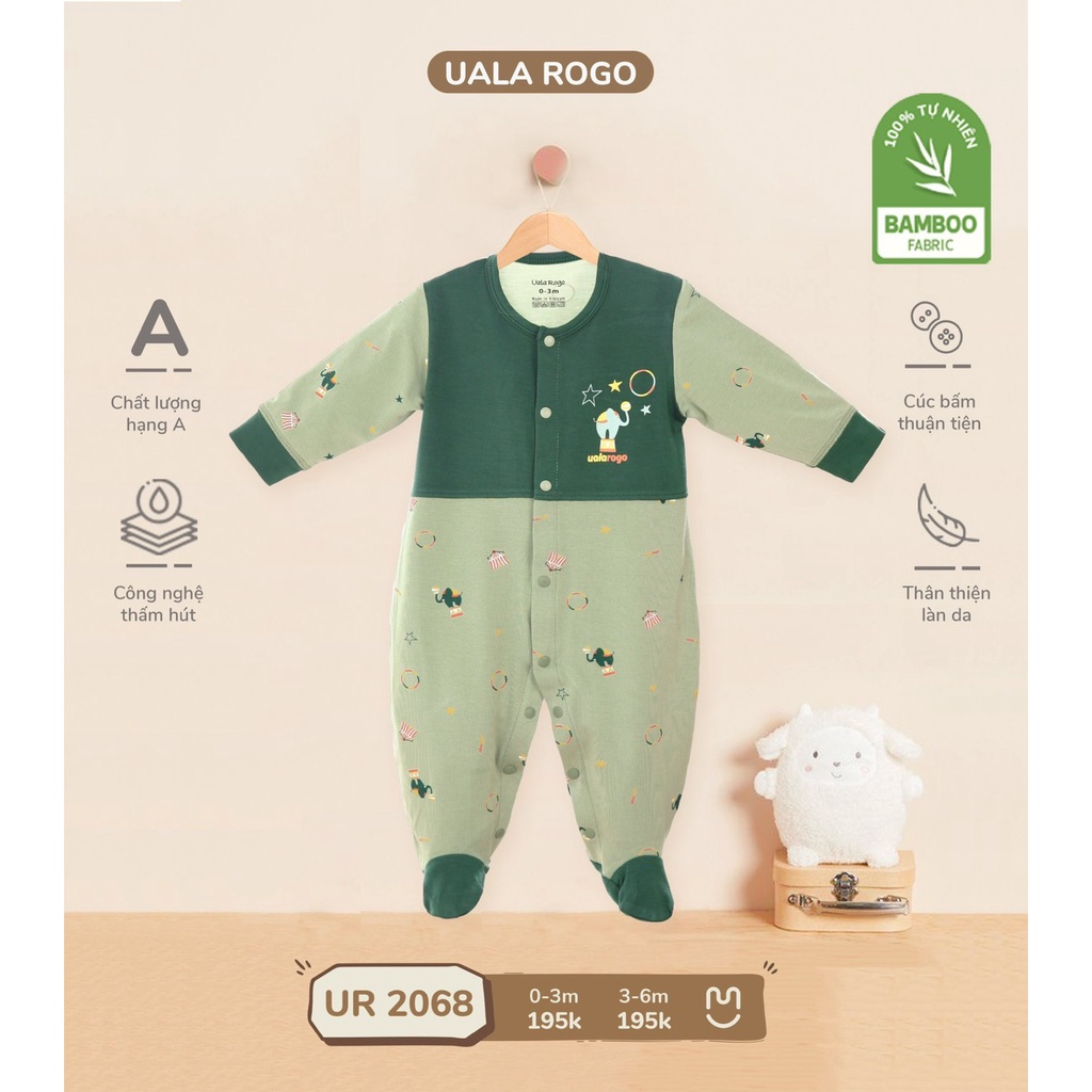 Bộ Bodysuit chùm chân UalaRogo cho bé sơ sinh 0-6 tháng vải sợi tre co giãn mềm mát