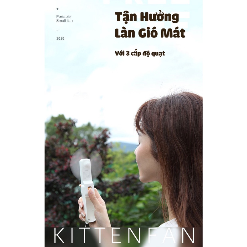 Quạt Mini Cầm Tay Kitten Fan pin 2000mAh | Kiêm Sạc Dự Phòng , Đèn LED