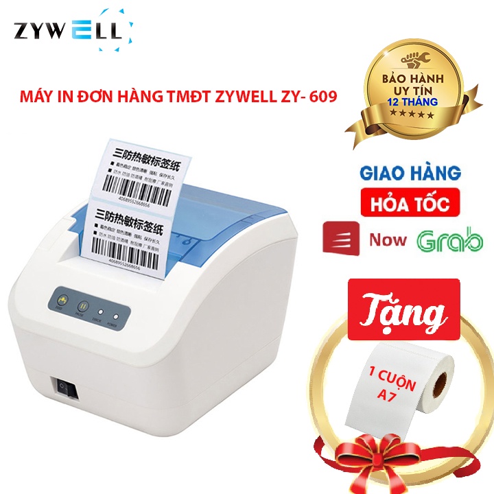 Máy In Mã Vạch ZYWELL ZY-609 USB+BLUETOOTH, In Vận Đơn TMĐT TẶNG KÈM GIẤY A7 - Mẫu Giao Ngẫu Nhiên