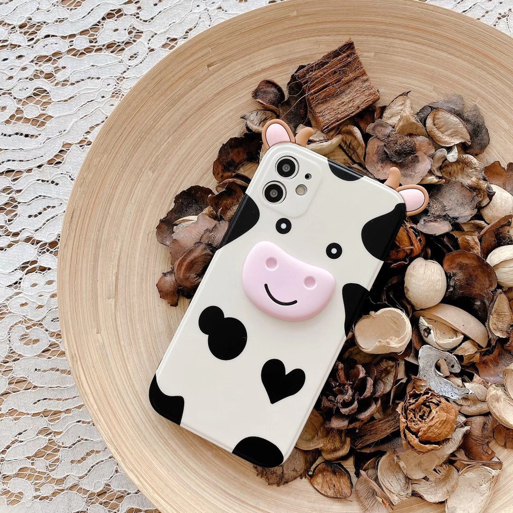 iPhone case Ốp lưng iPhone Hoạt hình Vỏ mềm Cute cow  TPU Bảo vệ ống kính hoạt hình Bốn mặt có kết cấu gợn sóng 3D dày cho iPhone 11 Pro Xs MAX XR I8 I7