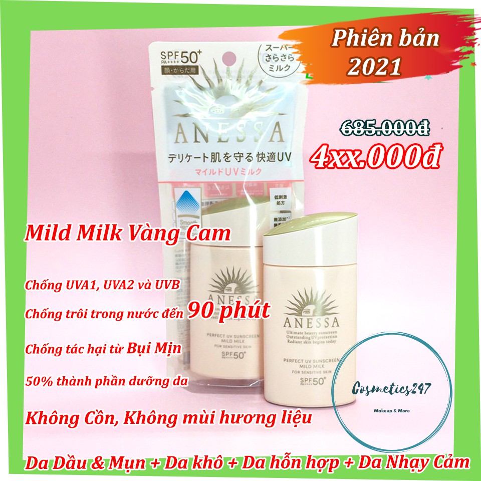 ( Bb221 ) Kem chống nắng Anessa Perfect UV Sunscreen Skincare Milk SPF 50+ PA++ dành cho Da Dầu & Da Dầu Mụn màu vàng  6