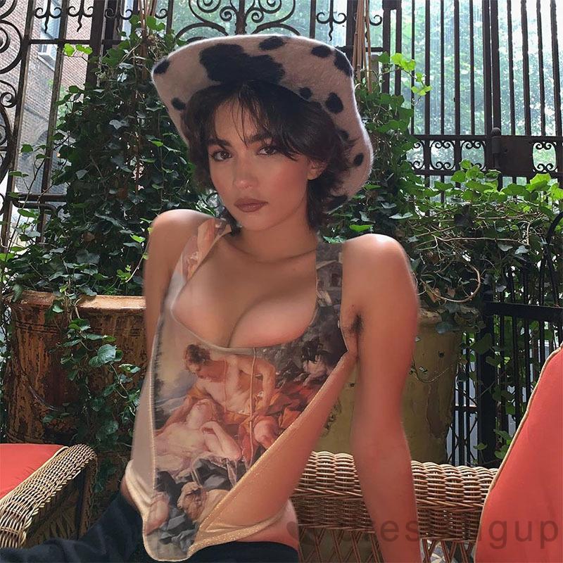 Áo Croptop Cổ Vuông Không Tay Quyến Rũ Dành Cho Nữ