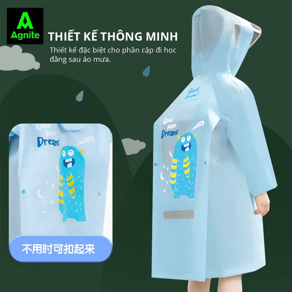 Áo Mưa Trẻ Em - Siêu Dày Chống Thấm Nước Có Phản Quang Phơi Mau Khô Che Kín Người Kèm Túi Đựng, Chất Liệu An Toàn