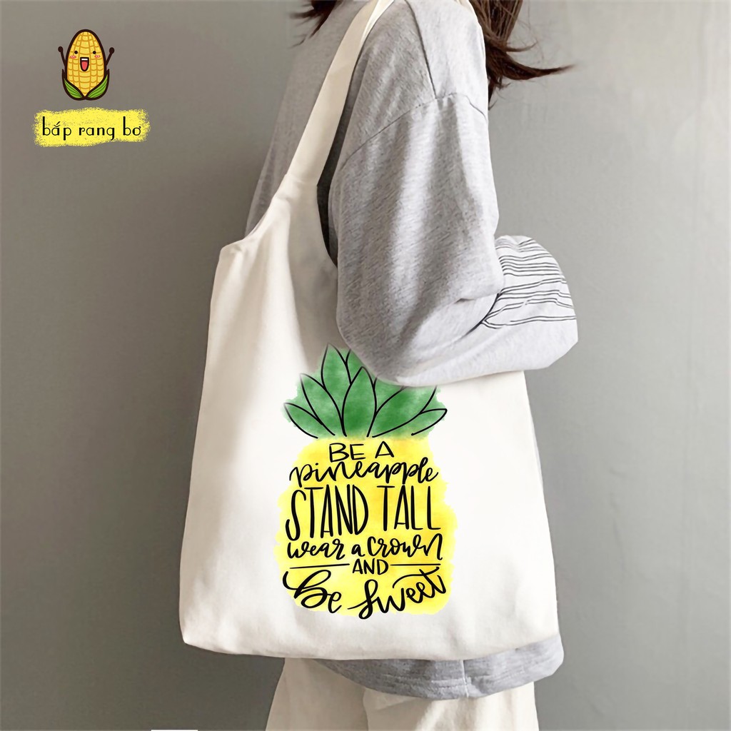 TÚI TOTE QUAI TRÒN BE THE CHANGE - VẢI CANVAS (CÓ KHÓA + TÚI CON)