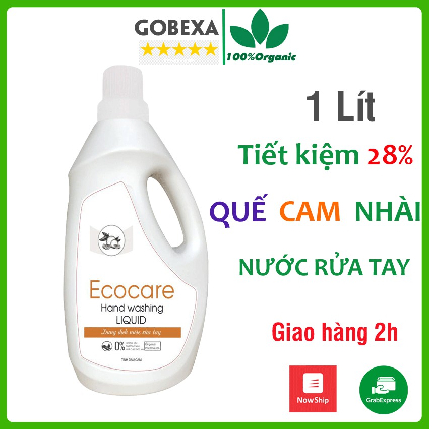 Nước rửa tay Ecocare Hữu Cơ Dạng Bọt tinh dầu cam, quế, nhài chai 1 lít