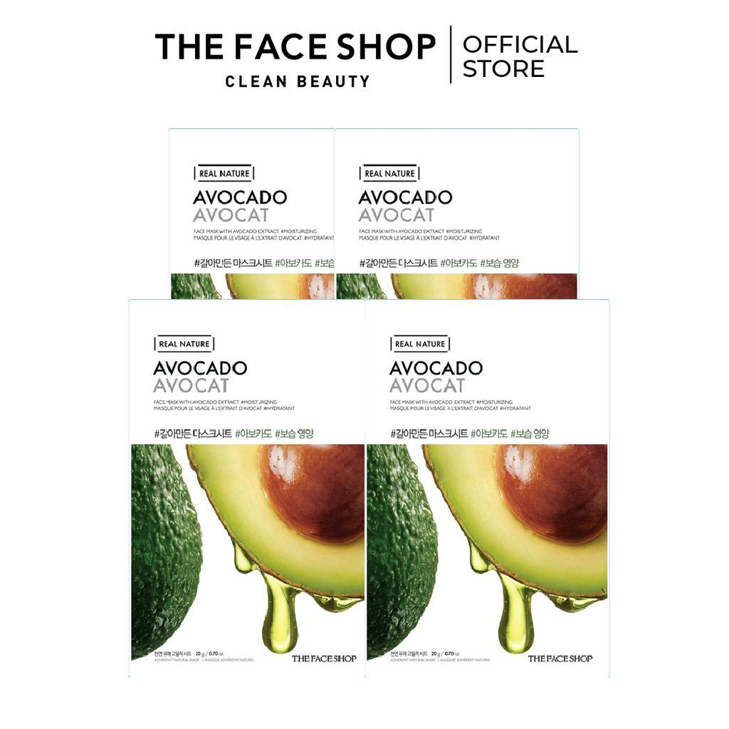 Combo 4 Mặt Nạ Giấy Phục Hồi Ẩm Tối Ưu THE FACE SHOP Real Nature Avocado Face Mask 20G