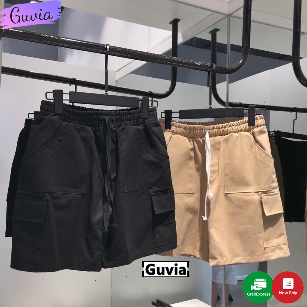 Quần Short kaki túi hộp Unisex cá tính cho cả nam và nữ Quần thể thao đùi Guvia form rộng Siêu Hot ulzzang