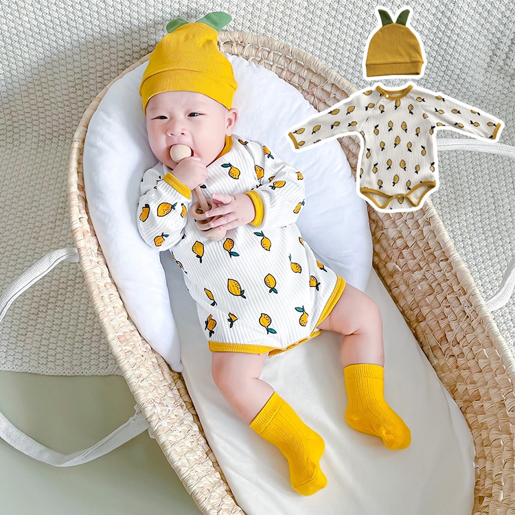 Set đồ liền thân tay dài + Mũ cho bé sơ sinh