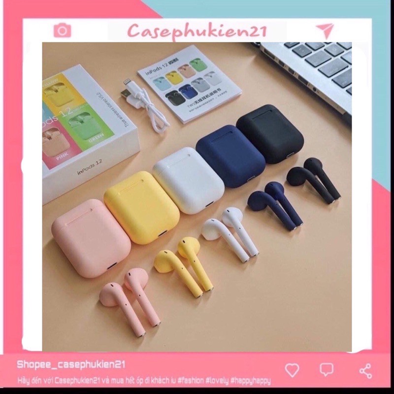 Tai nghe bluetooth không dây Inpods i12 TWS cảm ứng điều khiển cảm biến âm thanh HIFI cho Android iOS