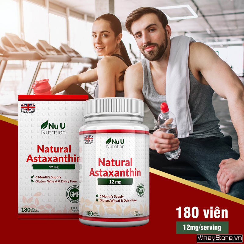 Vitamin Astaxanthin | Chống Lão Hóa, Tăng Độ Dẻo Dai | NU U Astaxanthin 12mg 180 Viên- Chính Hãng - Muscle Fitness | Thế Giới Skin Care