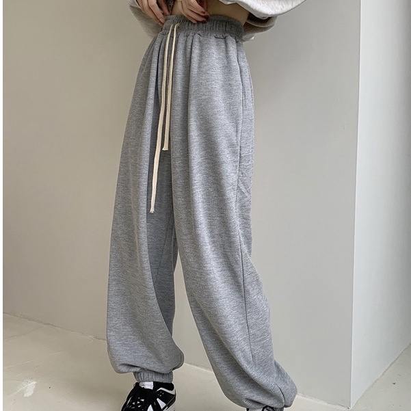 Quần dài cotton cạp cao, quần dài ống rộng phong cách Hàn Quốc_Q15