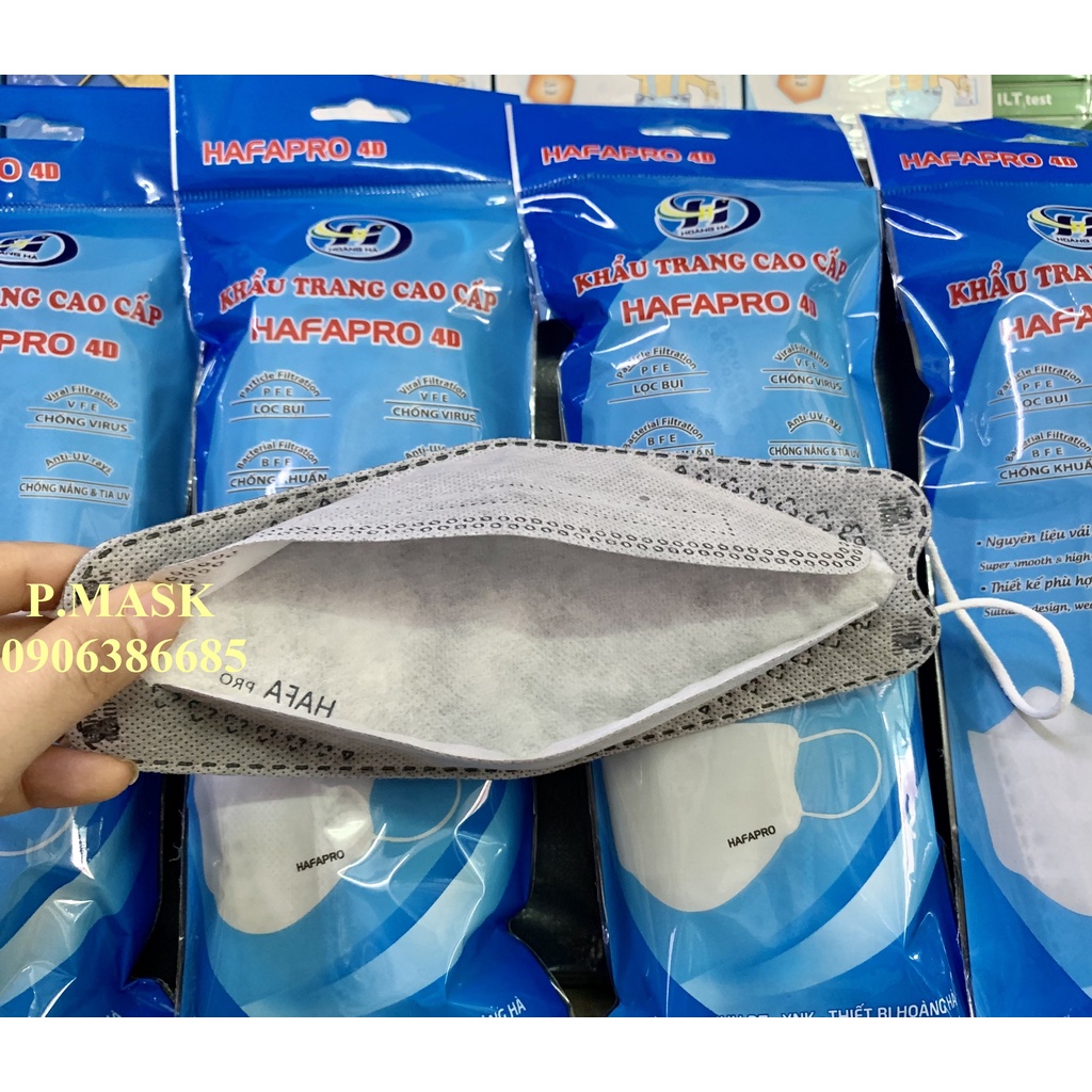 Khẩu trang 4D Hafapro 4 lớp Kháng Khuẩn 10 cái - Khẩu trang Hafapro KF94 set 10 cái