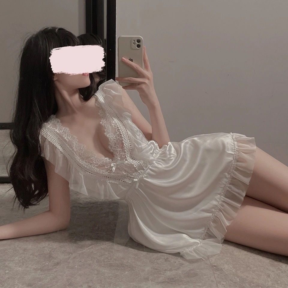 Váy ngủ lụa satin SWEETIES cao cấp viền ren gợi cảm kèm chip.
