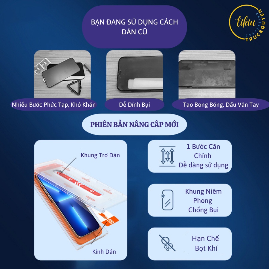 Kính Cường Lực MAGICBOX TIKIU Cao Cấp Cho 12 13 14 Khung Dán Tự Động Kéo Hít Chân Không Độ Cứng Cao