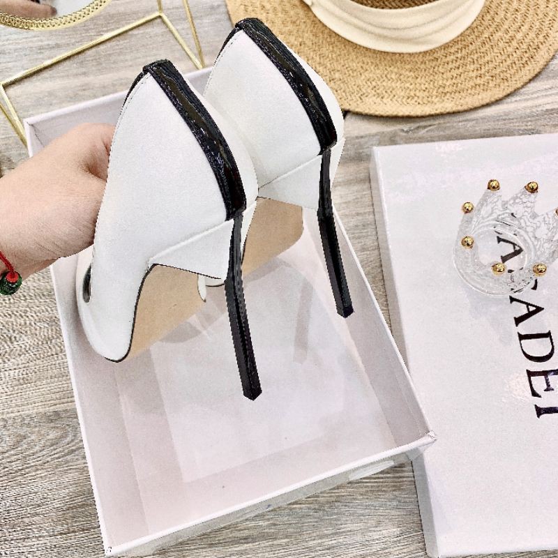 tuv Giày Cao Gót Trắng 10p Viền Đen Casadei Da Mềm Êm Fullbox Bill Túi Cao Cấp