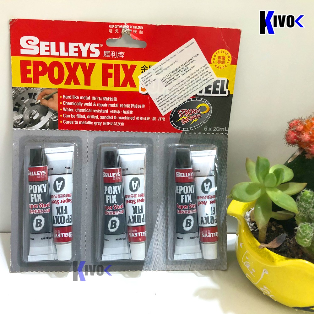 Keo AB Selleys Epoxy Fix Super Steel Nhỏ 20ml Keo AB Siêu Cứng 2 Thành Phần Keo Ab Chịu Nhiệt, Chịu Nước Dán Sắt, Gỗ Đá