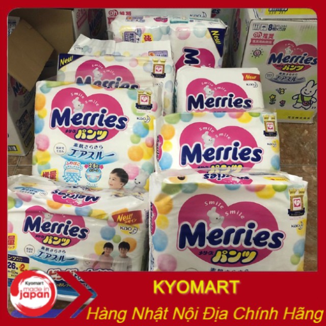 [Cộng miếng] Bỉm Merries dán/quần mẫu mới, nội địa Nhật NB96/S88/M64/M68/L58/L50/XL44/XXL28
