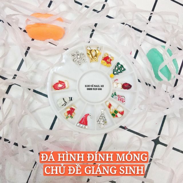 Đá trang trí móng chủ đề giáng sinh - charm đá khay 12 mẫu nhiều kiểu dáng