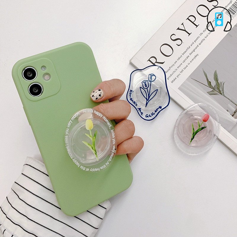 Giá Đỡ Điện Thoại Bằng Acrylic Trong Suốt Hình Hoa Tulip Dễ Thương