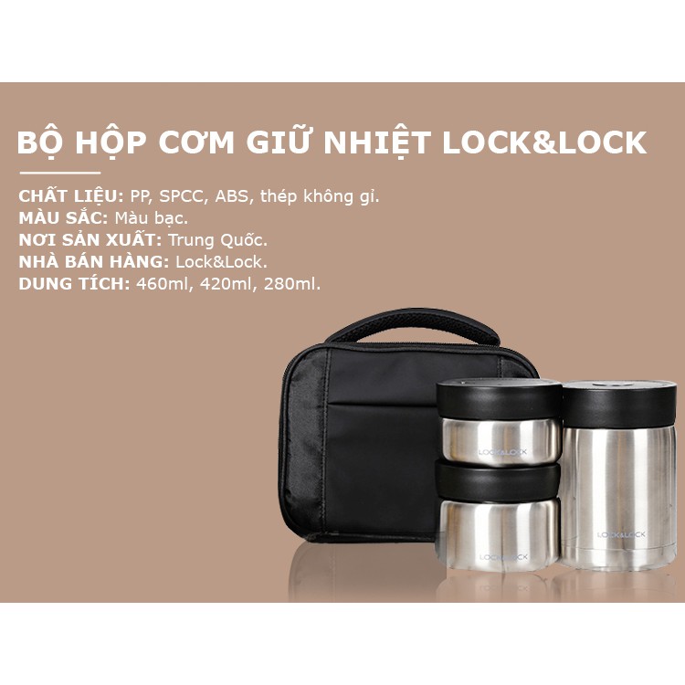 Bộ Hộp Cơm Giữ Nhiệt Bằng Thép Không Gỉ Màu Bạc Lock&amp;Lock LHC8031SLV - Hàng chính hãng