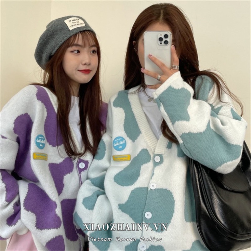 Áo khoác cardigan dệt kim cổ chữ V dáng rộng phong cách Hàn Quốc có 3 màu lựa chọn cho nữ