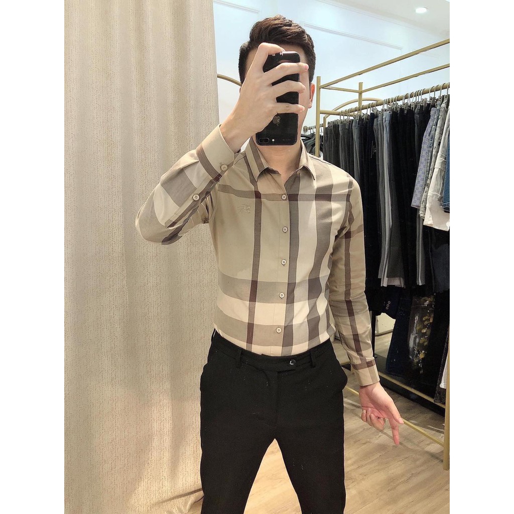 Áo Sơ Mi Nam Caro Lệch Thêu Logo Ngực Dài Tay Vải Lụa Cao Cấp, Áo Sơ Mi Dáng Ôm Form Body, T-man | BigBuy360 - bigbuy360.vn