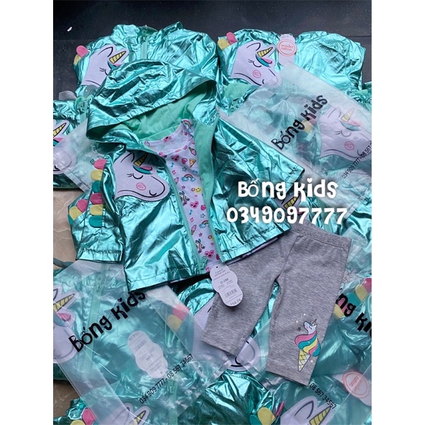 Set 3 Món Bé Gái Metallic Kỳ Lân Xanh ƯơnderNationo