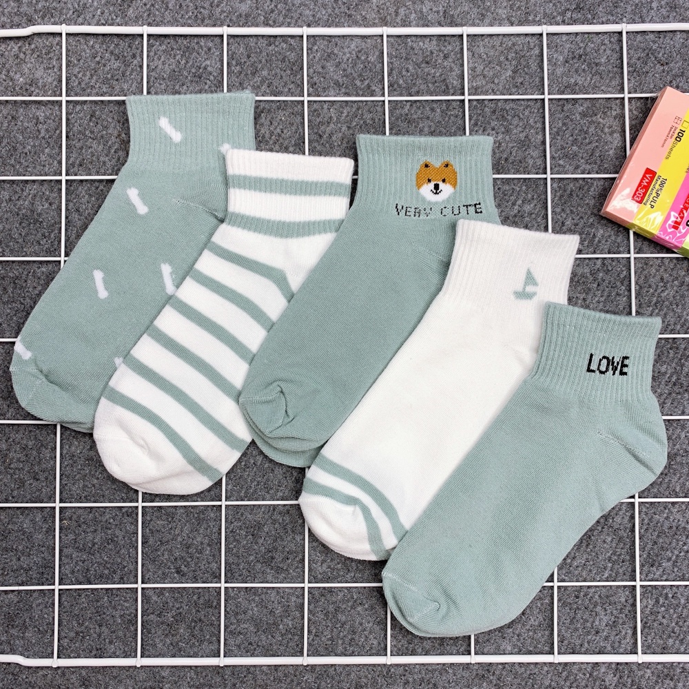 Tất cổ ngắn chất liệu cotton co giãn bốn chiều, set 5 đôi vớ phong cách Hàn Quốc - Hot Store