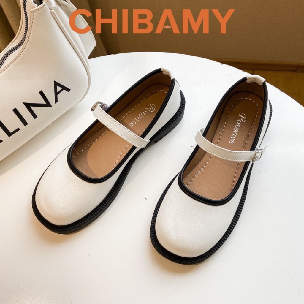 Giày búp bê nữ Viền Basic CHIBAMY đế bằng, chất da mềm, giày lolita phong cách cổ điển