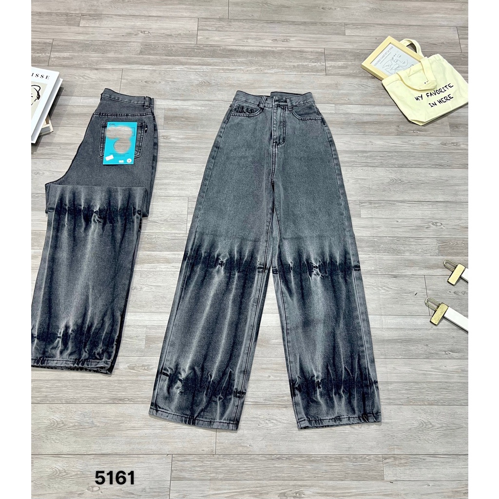 QUẦN JEANS ỐNG RỘNG NỮ LƯNG CAO LOANG XÁM TIA SÉT GỐI KÈM GẤU LAI CUỐN DÀY DẶN MỀM MỊN CÁ TÍNH PHONG CÁCH HADI