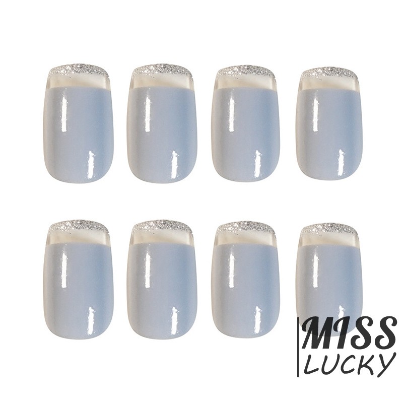 Set 24 Móng Tay Giả Kèm Keo Dán Màu Xám Phong Cách Pháp Cho Nữ