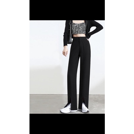 Quần ống rộng xẻ gấu lưng cao khoá thẳng siêu hách dáng mã mới _088