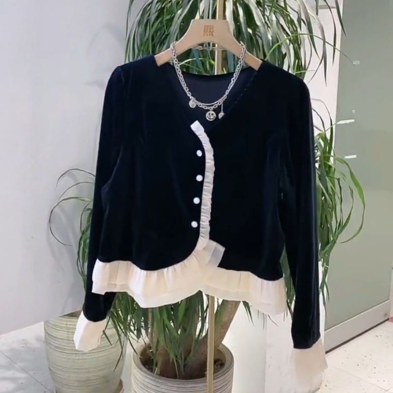 Áo Sơ Mi Nhung Thời Trang Thu Đông Phong Cách Pháp Dành Cho Nữ