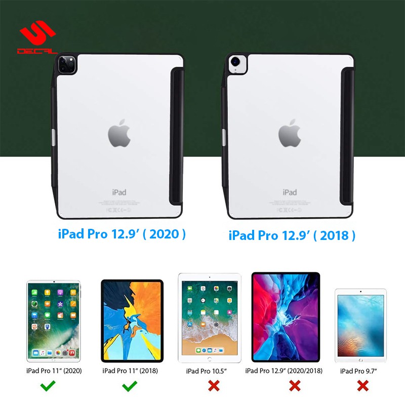 Ốp lưng XUNDD iPad Pro 12.9' (2020 / 2018), Chống trầy, Chống sốc, Kiểu bao da, Mặt lưng trong