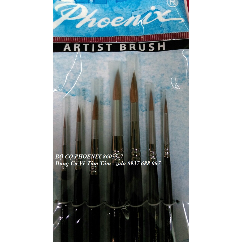[ TÂM TÂM ]-Bộ cọ vẽ Phoenix 8805S-7, cọ lông sóc, cọ lông thú (Cọ đầu nhọn)-