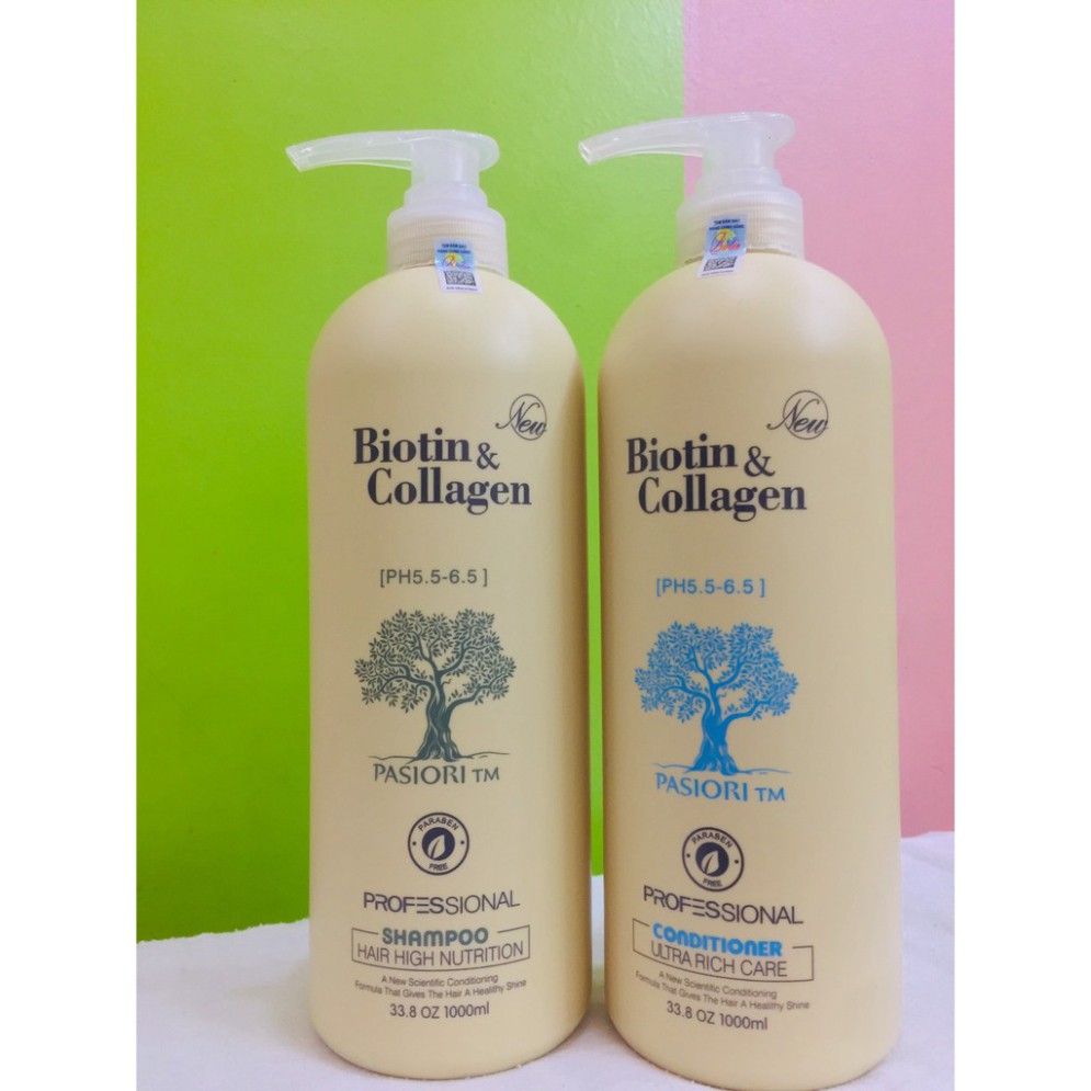 HOT  Cặp Dầu Gội Xả BIOTIN Trắng - BIOTIN COLLAGEN Giảm Rụng Tóc Phục Hồi Khô Sơ Hư Tổn 1000ML  Sản phẩm Hot
