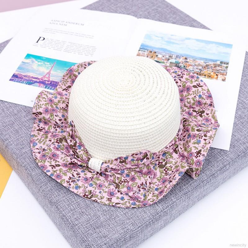 Nón cối phối nơ hoạ tiết hoa phong cách Hàn Quốc cho bé