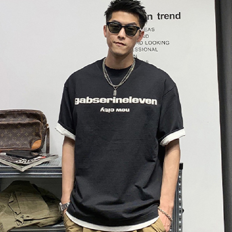 Áo Thun Tay Ngắn Dáng Rộng In Chữ Kiểu Hip-Hop Đường Phố Nhật Bản Cá Tính Cho Nam