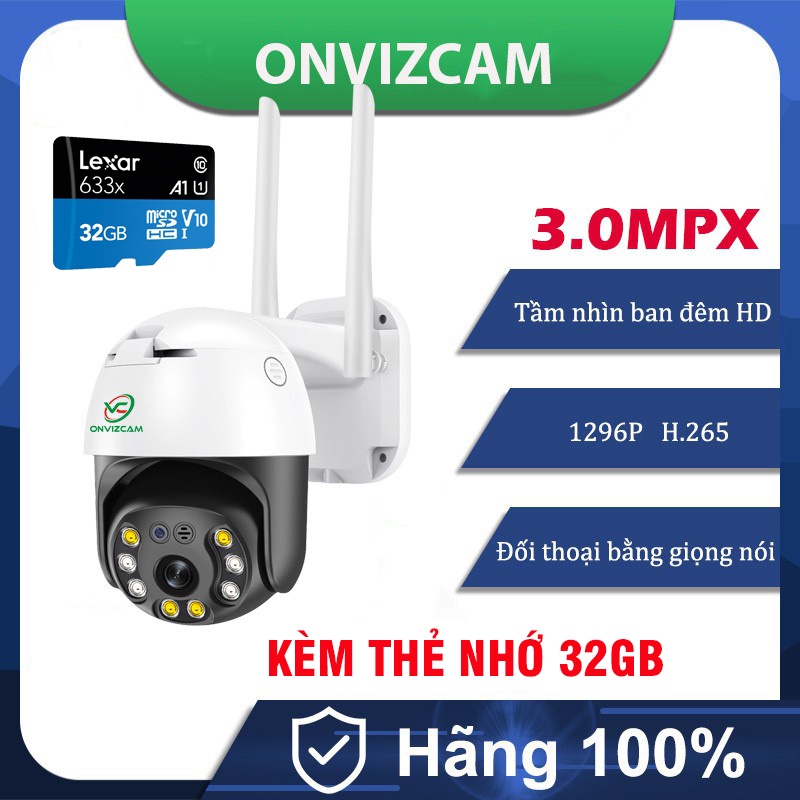 Camera WIFI Carecam Ptz Ngoài trời ONVIZCAM 3.0MP &amp; Thẻ nhớ Lexar 128GB 64GB 32GB