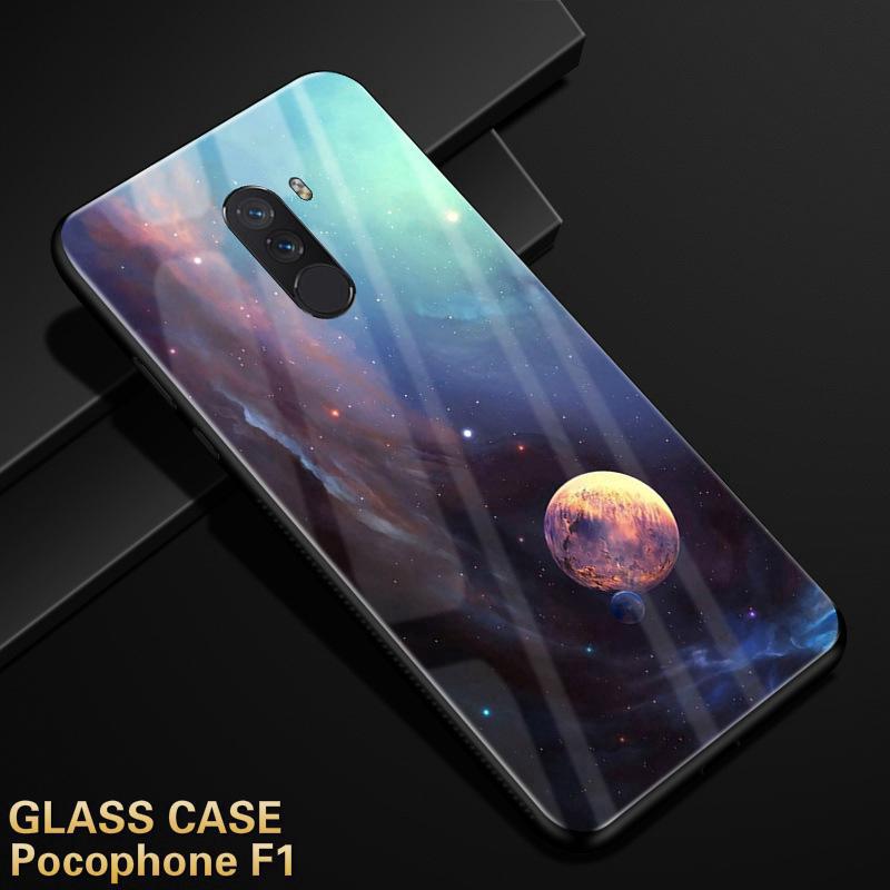 Ốp điện thoại kính cường lực in hình vũ trụ độc đáo cá tính cho Xiaomi Pocophone F1
