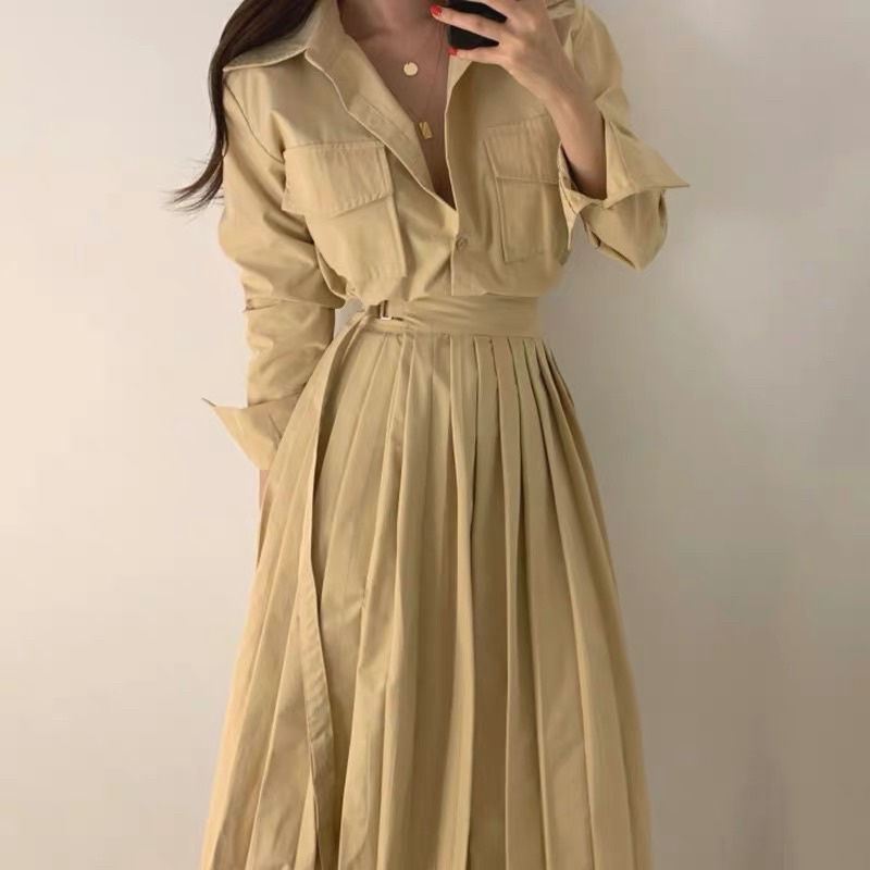 Váy sơ mi dáng dài xếp li