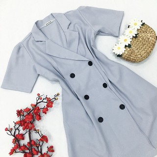 Đầm váy cổ vest xám nút đen (kèm hình thật)