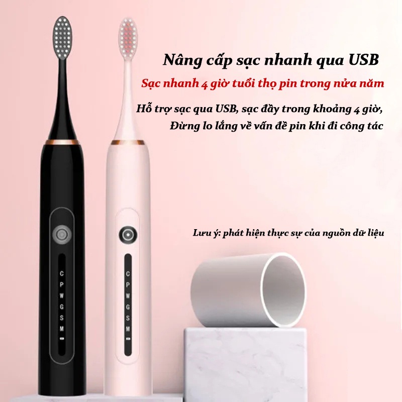 Bàn chải điện Sonic X7 pro, tặng 3 đầu bàn chải, 6 chế độ hoạt động, chống nước - Bảo hành 12 tháng